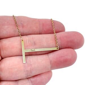 Estate Gold-Tone Sterling Silver 925 Terri "T" Name Necklace 18"-20"